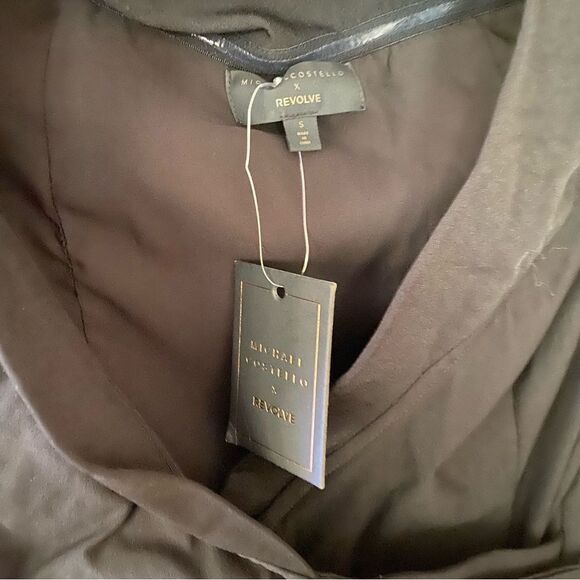 Michael Costello x Revolve Marci Dress black stretch mini off shoulder belted S - Picture 7 of 9